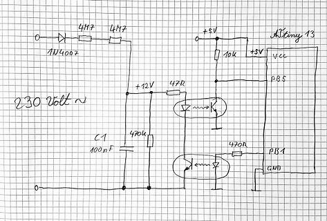 Handgezeichneter Schaltplan mit ATtiny 13