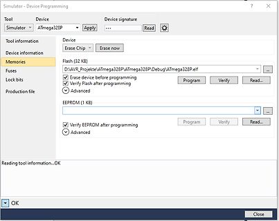Software-Fenster zur Programmierung eines ATmega328P Mikrocontrollers