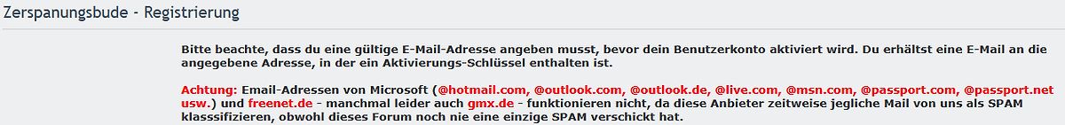 Registrierungsseite eines Forums