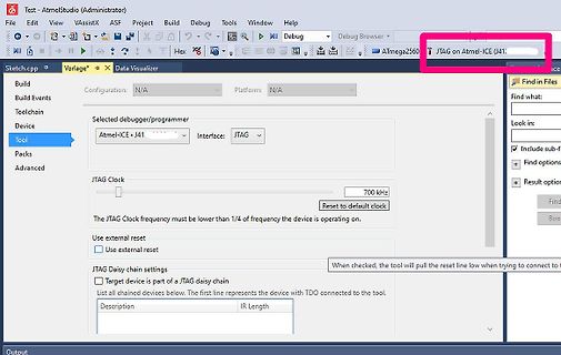 Einstellungen für JTAG-Debugger in Atmel Studio