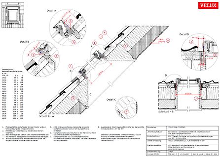 Technische Zeichnung eines VELUX Dachfenster-Einbausatzes