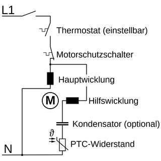 Schaltplan eines Elektromotors mit Schutzschaltung