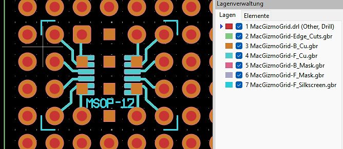 PCB-Layout Ansicht eines MSOP-12 Footprints