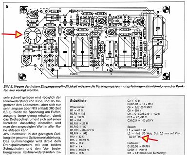 Leiterplatten-Layout mit Bauteilbeschriftung und Stückliste