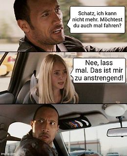 Meme mit Dwayne Johnson und einer Frau im Auto