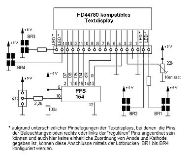 Schaltplan eines HD44780 Textdisplays mit PFS 154