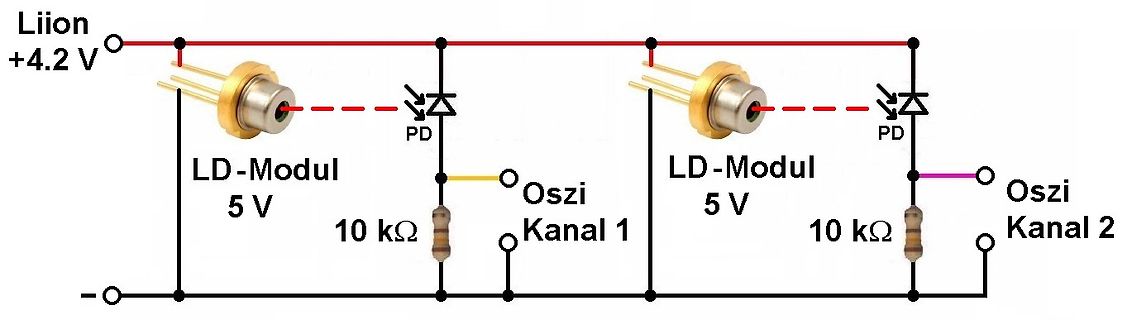 Schaltplan mit Laserdiode-Modulen und Photodioden