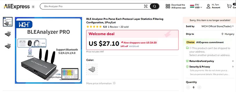 AliExpress Produktseite für BLE Analyzer Pro