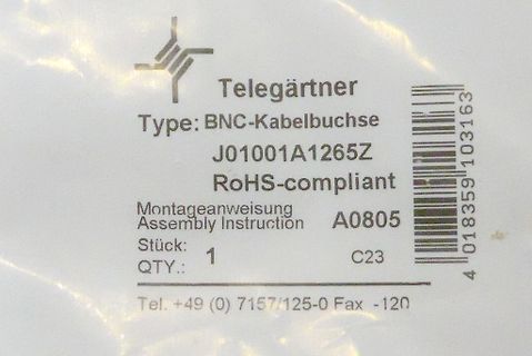 Etikett einer BNC-Kabelbuchse von Telegärtner