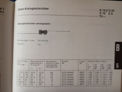 Foto einer Datenblattseite für Kleingleichrichter