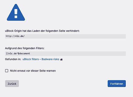 uBlock Origin Blockierungsmeldung