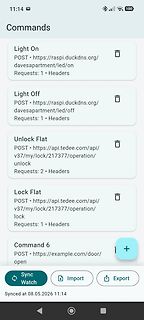 Smartphone-Screenshot einer App mit HTTP-Befehlen
