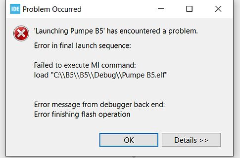 Fehlermeldung beim Starten von Pumpe B5