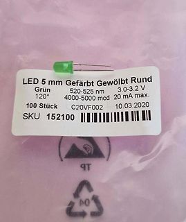 Etikett einer grünen 5 mm LED