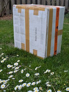 Paket auf einer Wiese mit Gänseblümchen
