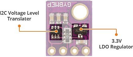 Beschriftete Leiterplatte mit I2C-Level-Translator und LDO-Regler