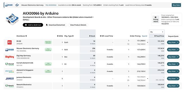 Preisvergleich für Arduino AKX00066 bei verschiedenen Distributoren