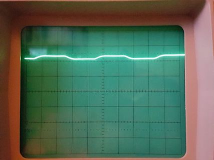 Abfotografierter Oszilloskop-Bildschirm mit Signalverlauf