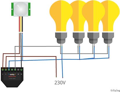 Verdrahtungsschema Shelly Dimmer Gen4 mit Leuchtmitteln