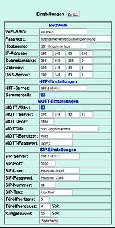 Webinterface-Konfigurationseinstellungen eines SIP-Klingelinterfaces