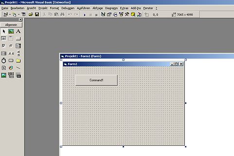 Microsoft Visual Basic Entwicklungsumgebung mit Formular