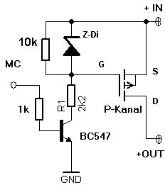 Schaltplan mit Zenerdiode und MOSFET