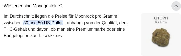 Screenshot eines Textes über Moonrock-Preise