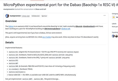 Screenshot eines GitHub-Diskussionsbeitrags zu MicroPython auf Dabao