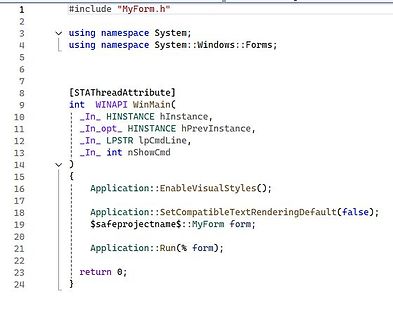 C++ Quellcode für eine Windows Forms Anwendung
