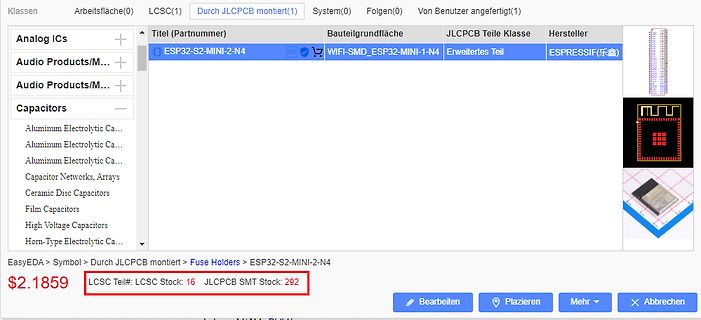 Screenshot einer Bauteilsuche in einer Elektronik-Software