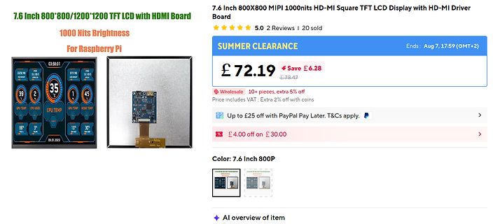 Online-Shop Angebot für 7.6 Zoll TFT LCD Display