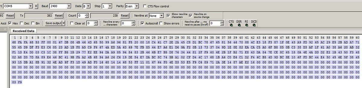 Serielle Terminal-Software mit Hexadezimal-Datenanzeige