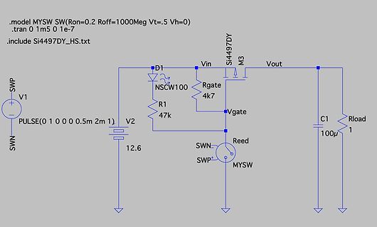 Schaltplan einer Simulation mit Schalter und Diode