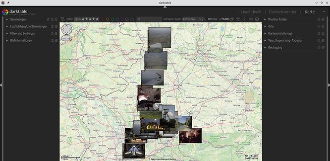 Benutzeroberfläche der Bildverwaltungssoftware darktable