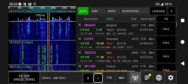 Screenshot einer Software für Amateurfunk-Signalverarbeitung