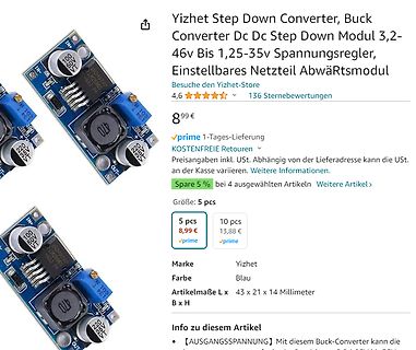 Amazon-Produktseite eines Buck-Converters