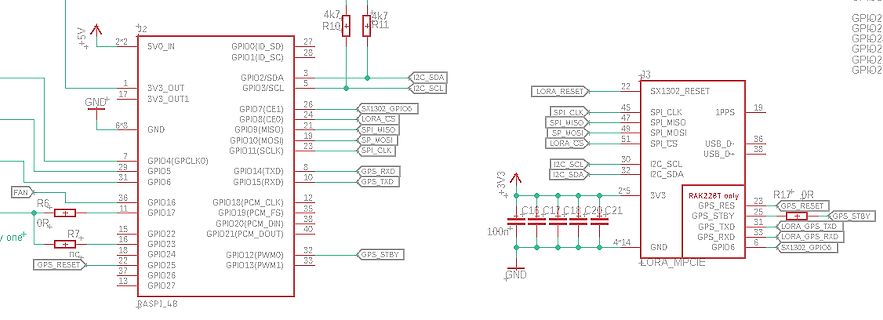 Schaltplan einer Mikrocontroller-Anbindung mit LoRa und GPS