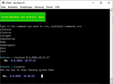 Tera Term Terminal Emulator Fenster mit Arduino Befehlen