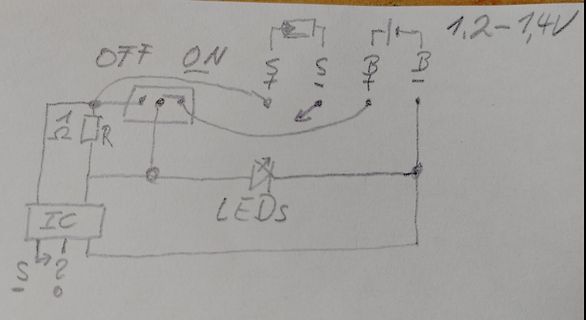 Handgezeichneter Schaltplan mit LED und Schalter