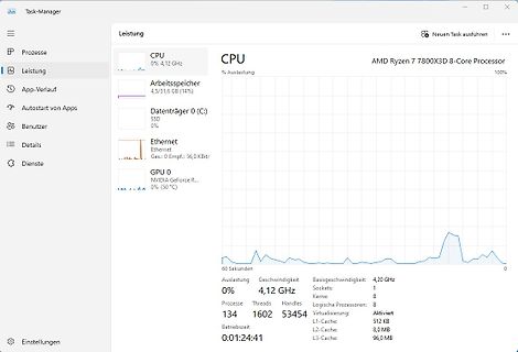 Windows Task-Manager Leistungsübersicht