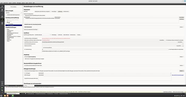 Einstellungen zur Ausführung in Qt Creator Software
