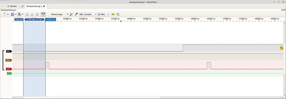 Screenshot eines Logikanalysators mit I2C-Signalen