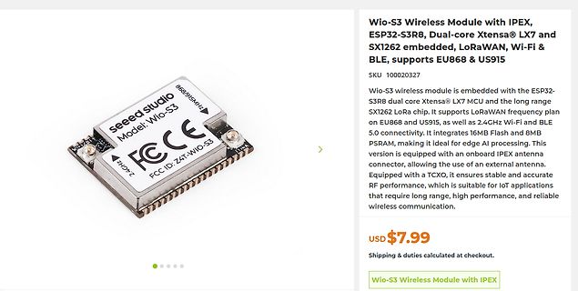 Produktseite eines Wio-S3 Wireless Moduls