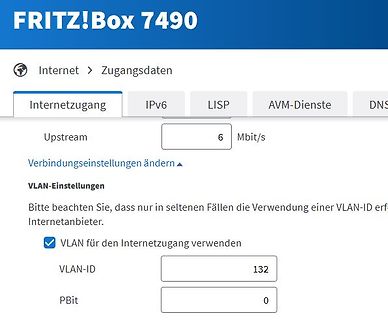 Einstellungen der Internetzugangsdaten einer FRITZ!Box 7490