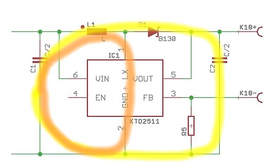 Schaltplan eines DC-DC-Wandlers mit IC1 KTD2511