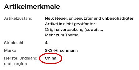Screenshot von Artikelmerkmalen eines Verkaufsportals