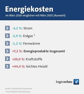 Grafik zu Energiekostenvergleich März 2026 vs. März 2025