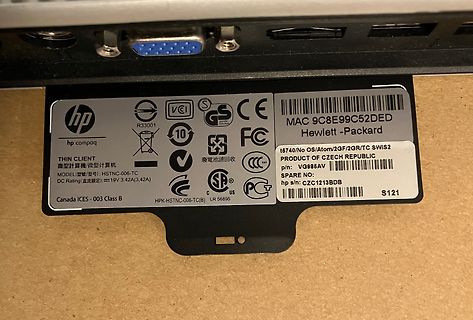 Typenschild eines HP Compaq Thin Client