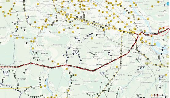 Landkarte mit Eisenbahnlinien
