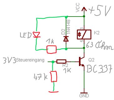 Handgezeichneter Schaltplan mit Transistor und LED